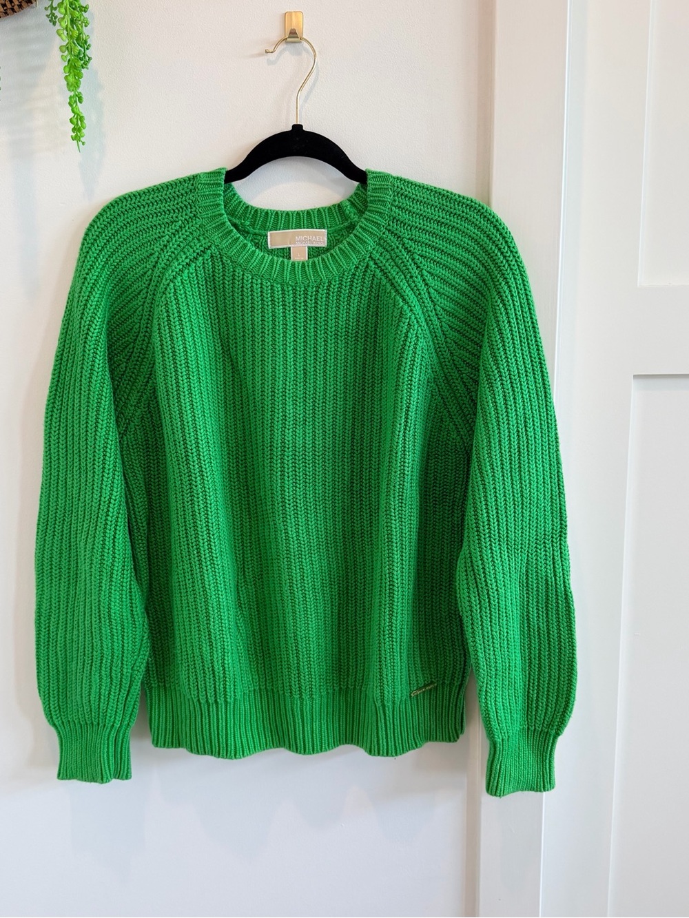Michael Kors Bright Green Ribbed Knit Womens Long Sleeve Crewneck Sweater Size L - Picture 2 of 10